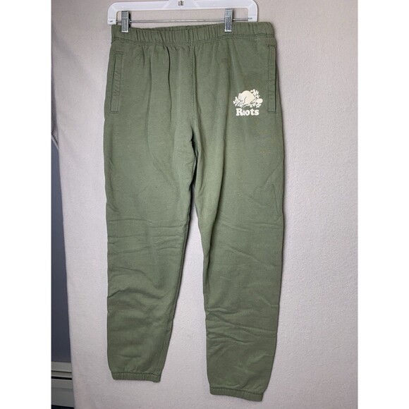 Roots Pants Womens Medium Green Knit Joggers Sweatpants Spellout Logo Pull On - Picture 1 of 9